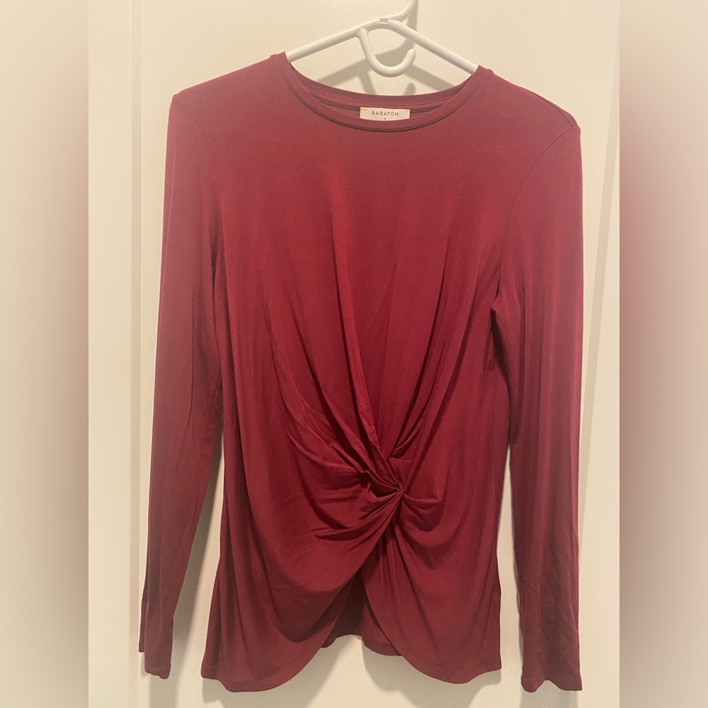 Babaton Red Twist-Front Long Sleeve Blouse